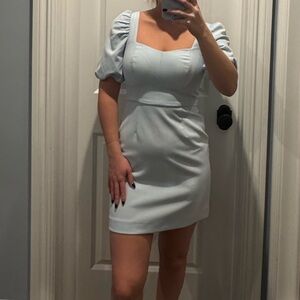 French Connection Light Blue Mini Dress with Puff Sleeves